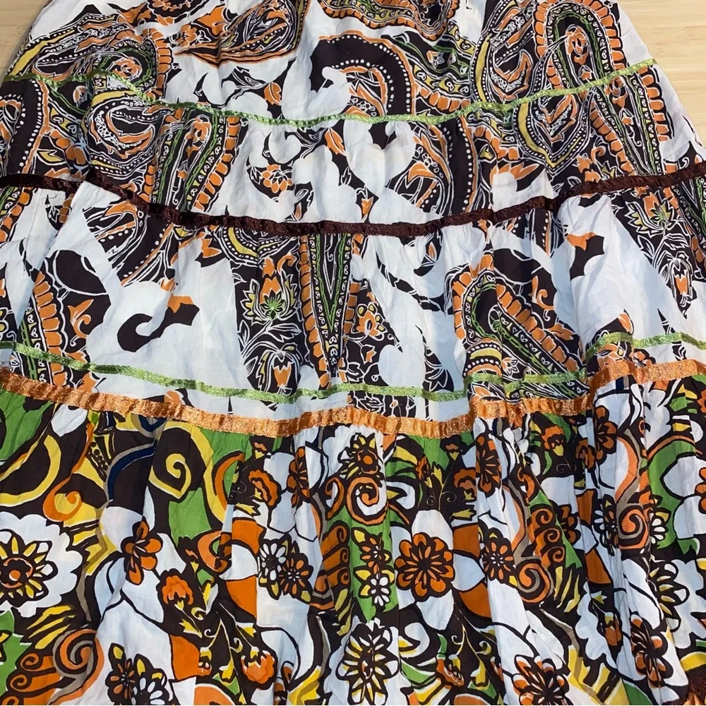 Choices Paisley Peasant Boho Tiered Midi Skirt Multicolor Y2K Large